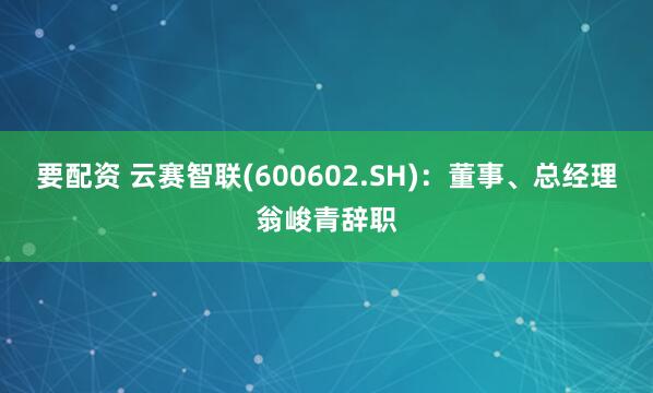 要配资 云赛智联(600602.SH)：董事、总经理翁峻青辞职